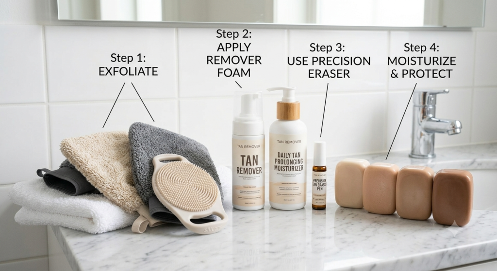 How to remove fake tan using an exfoliating mitt and warm water